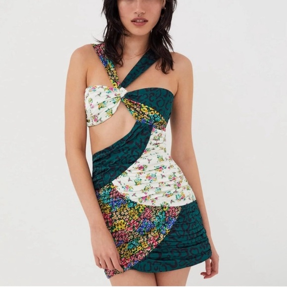 NWT FOR LOVE AND LEMONS Darlene mini - MIXED  PATTERN patchwork DRESS large - Picture 1 of 3